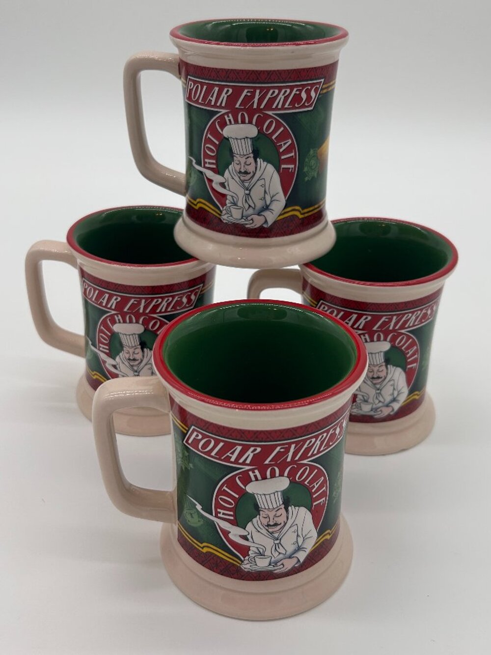 Polar Express Hot  Chocolate Mug Collector Mug Warner Bros 3-D set‎ of 4